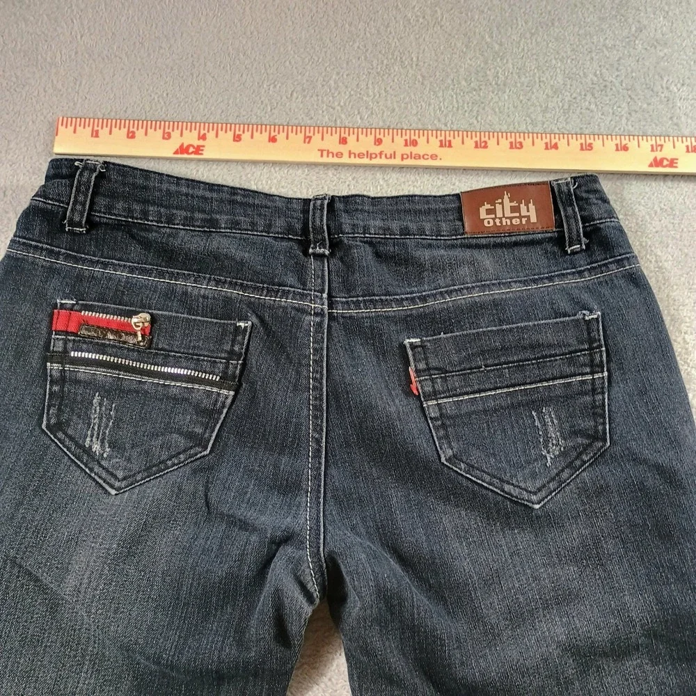 City‎ Other Mens Jeans Dark Wash 31 Red Zipper Accent Distressed Streetwear